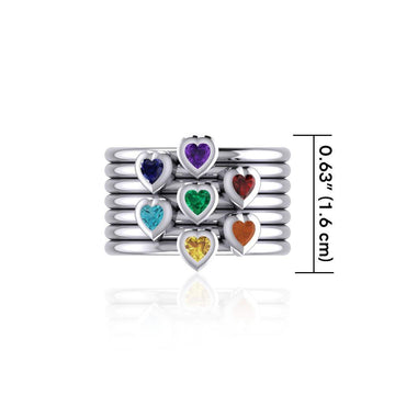 Heart Chakra Gemstone on Silver Stack Ring TRI1857 - Jewelry